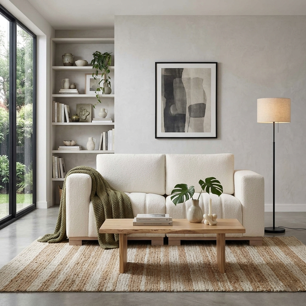 Dapi Beige Boucle 2-Seater Sofa W 160 x D 87 x H 79 cm - (OT)