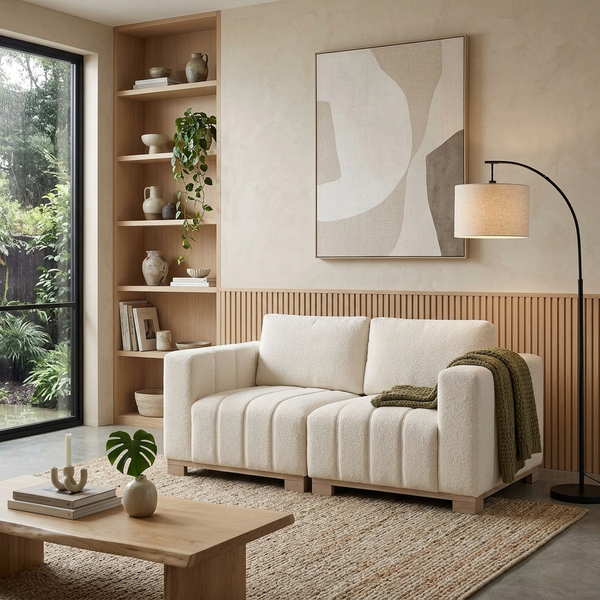 Dapi Beige Boucle 2-Seater Sofa W 160 x D 87 x H 79 cm - (OT)