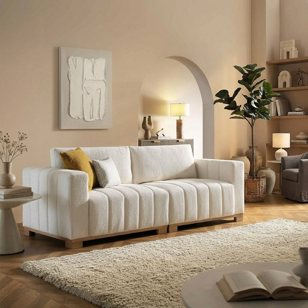Dapi Beige Boucle 3-Seater Sofa W 210 x D 87 x H 79 cm - (OT)