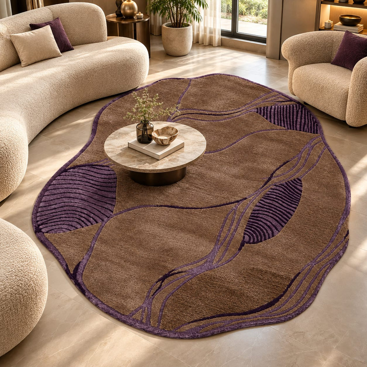 Earthy Abstract Flow Rug | Layered Abstract Organic Flow with Linear Detailing (GG)