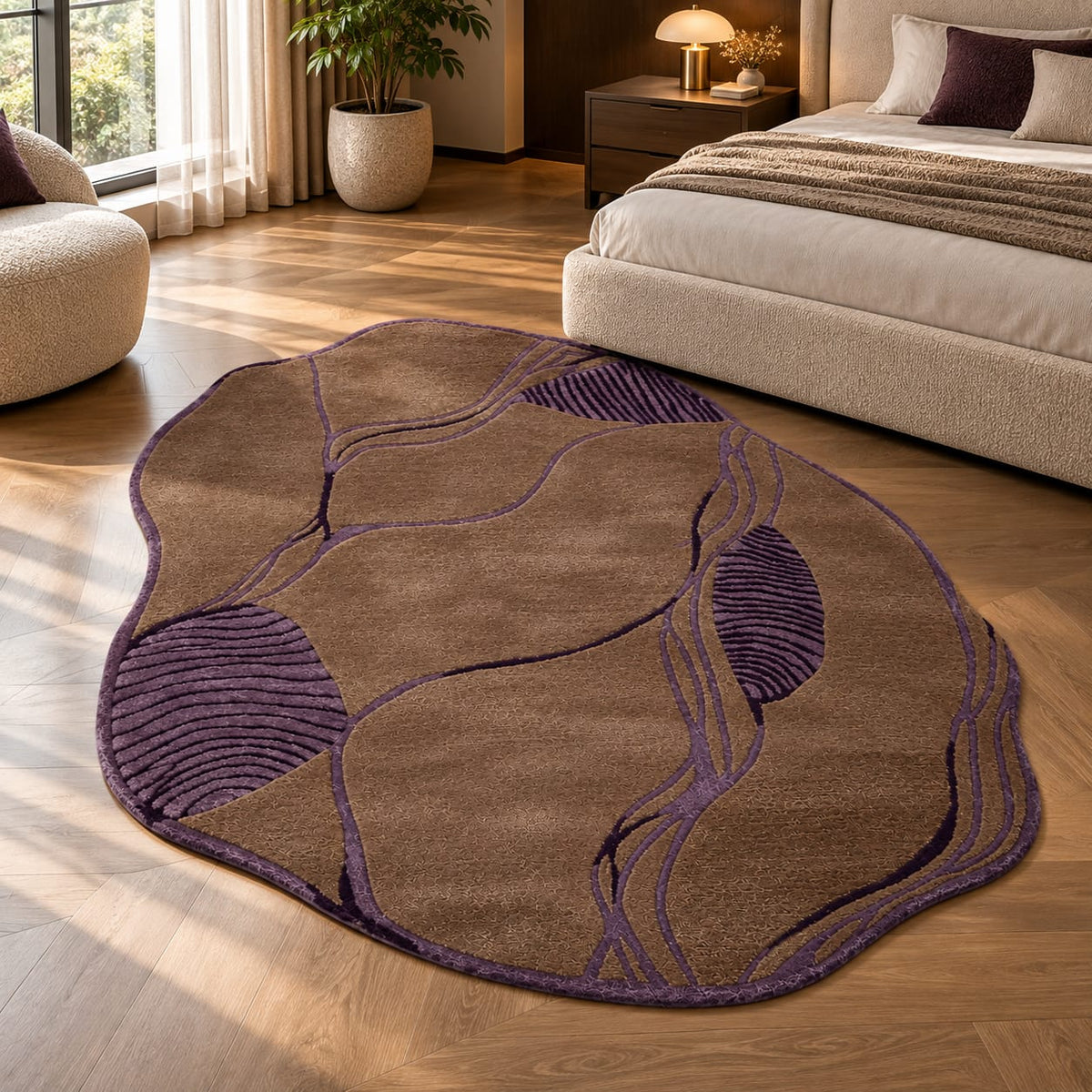 Earthy Abstract Flow Rug | Layered Abstract Organic Flow with Linear Detailing (GG)