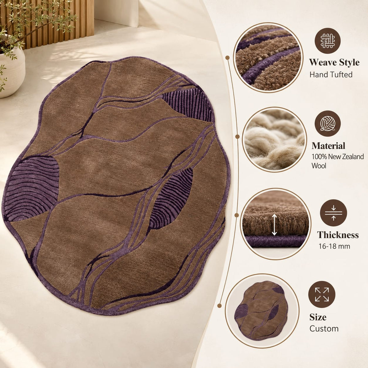Earthy Abstract Flow Rug | Layered Abstract Organic Flow with Linear Detailing (GG)