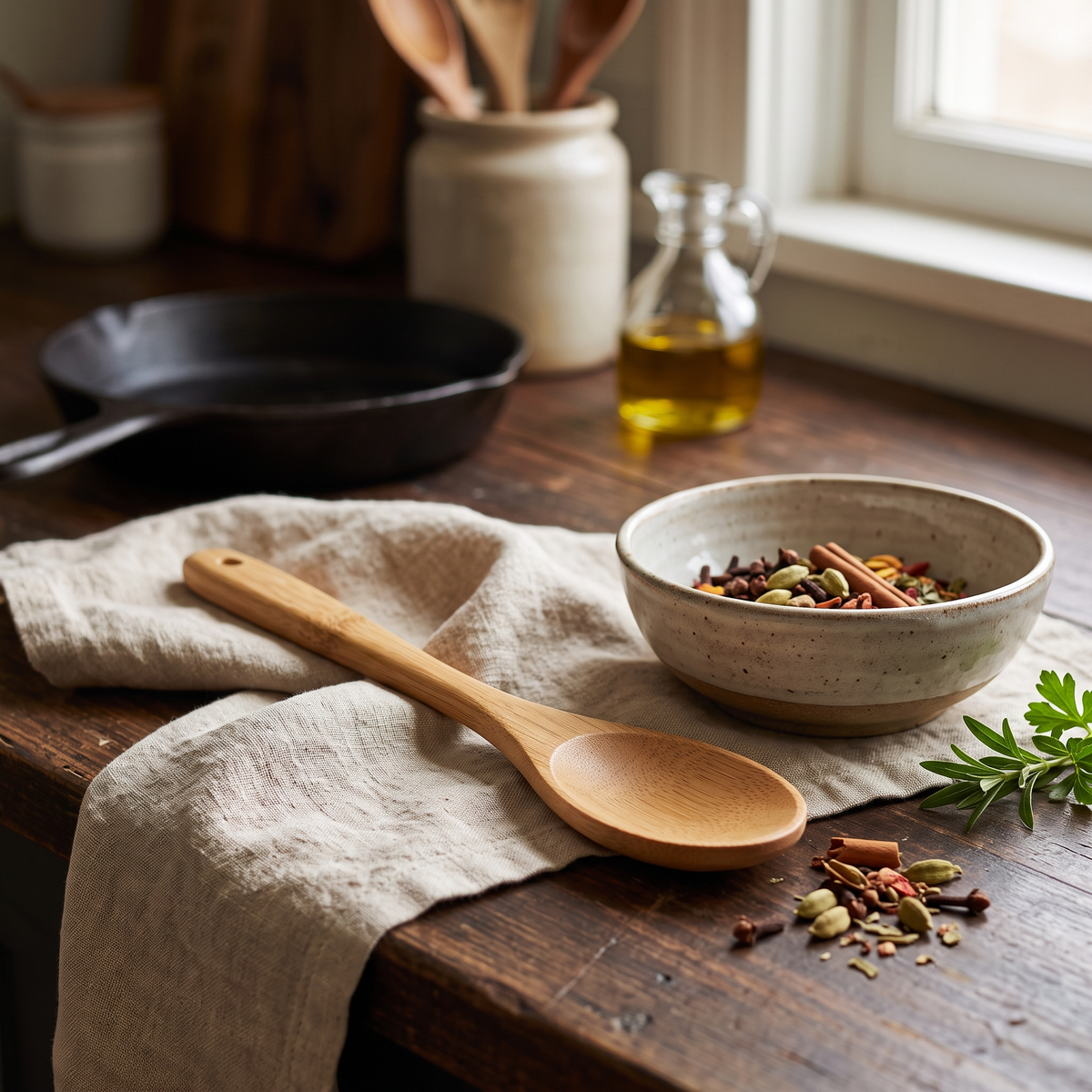 Set of 2 | Eco-Friendly Natural Bamboo Cooking & Serving Spoon | 33 × 6.5 cm (DZ)