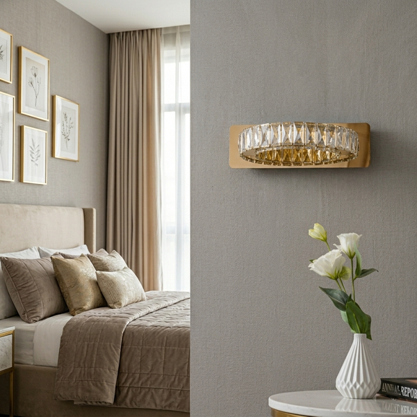 Ellipsoid Glass & Gold Luxe Wall Light - 30in * 8in (J)