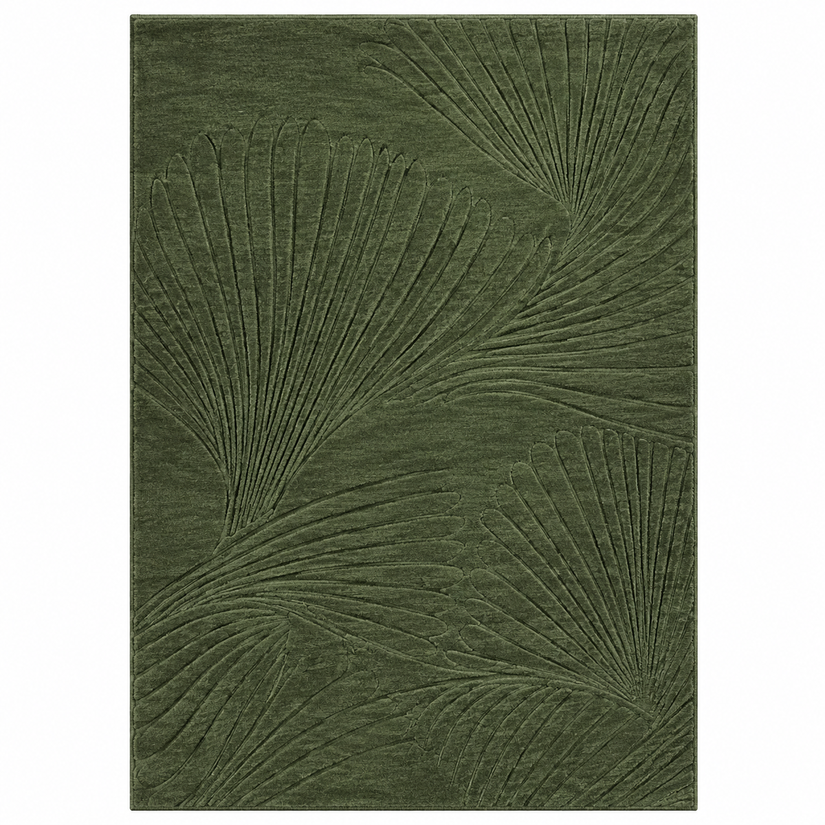 Forest Green Rug | Flowing Leaf-Inspired Embossed Pattern (GG)