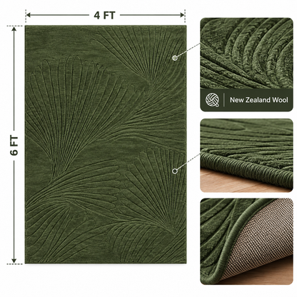 Forest Green Rug | Flowing Leaf-Inspired Embossed Pattern (GG)