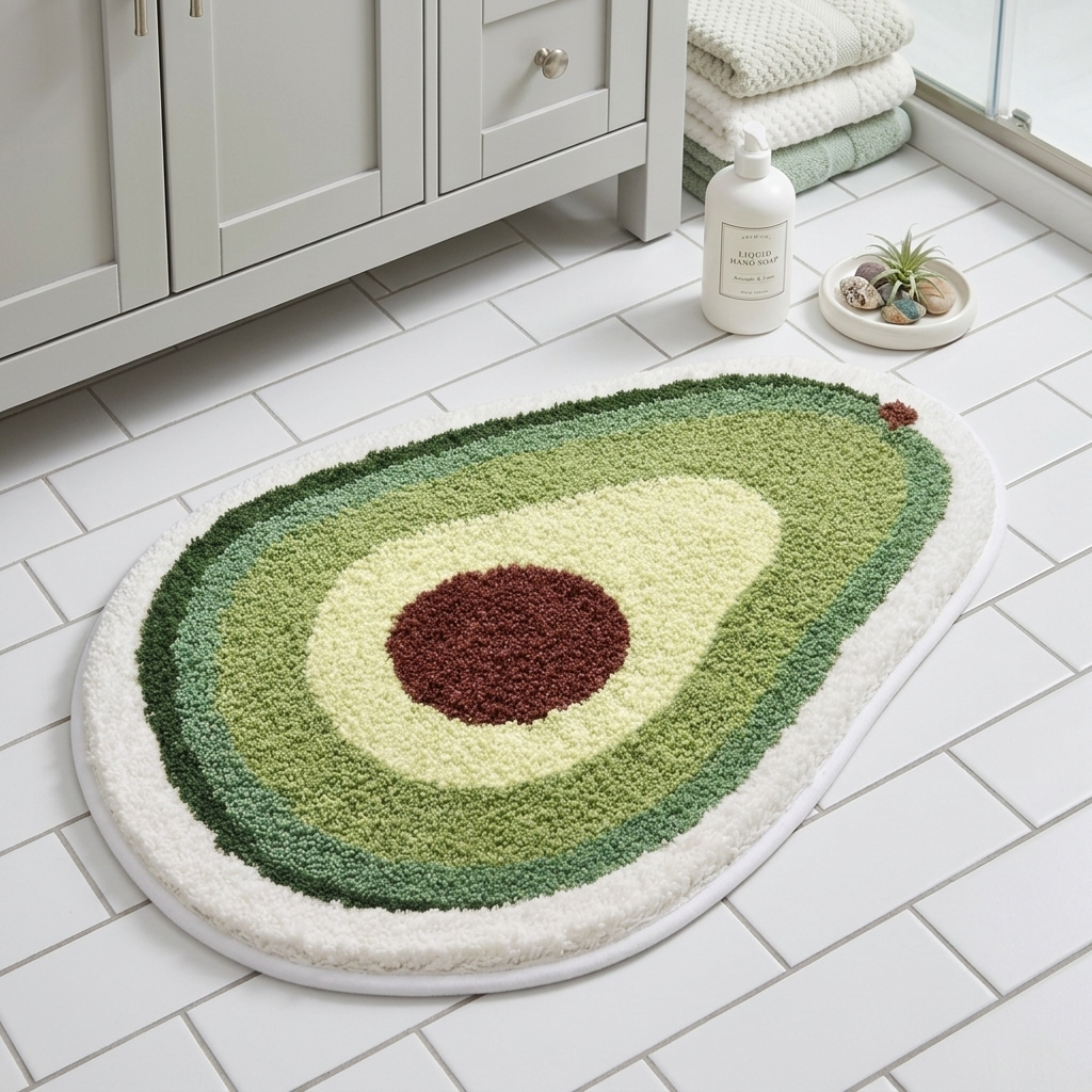 Fresh Avocado Tufted Microfiber Oval Non-Slip Cute Bathroom Mat (45 x 75 cm) - (CD)