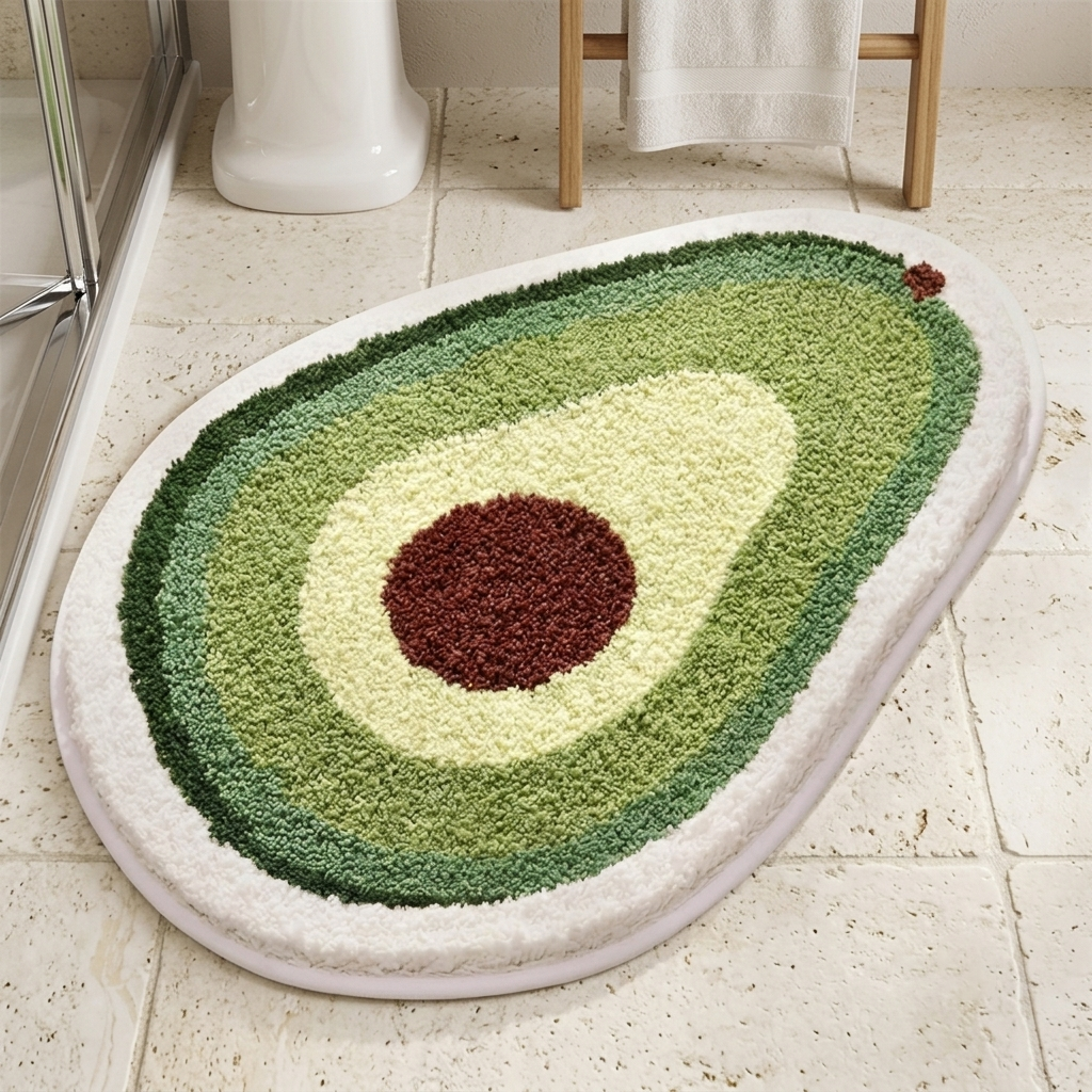Fresh Avocado Tufted Microfiber Oval Non-Slip Cute Bathroom Mat (45 x 75 cm) - (CD)