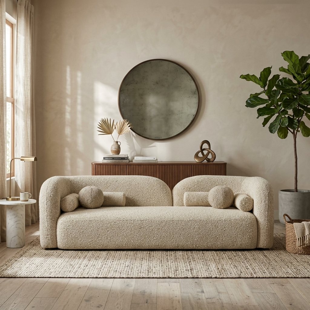 Freya Asymmetric Curved Bouclé 3-Seater Sofa (2100mm) - (NO)
