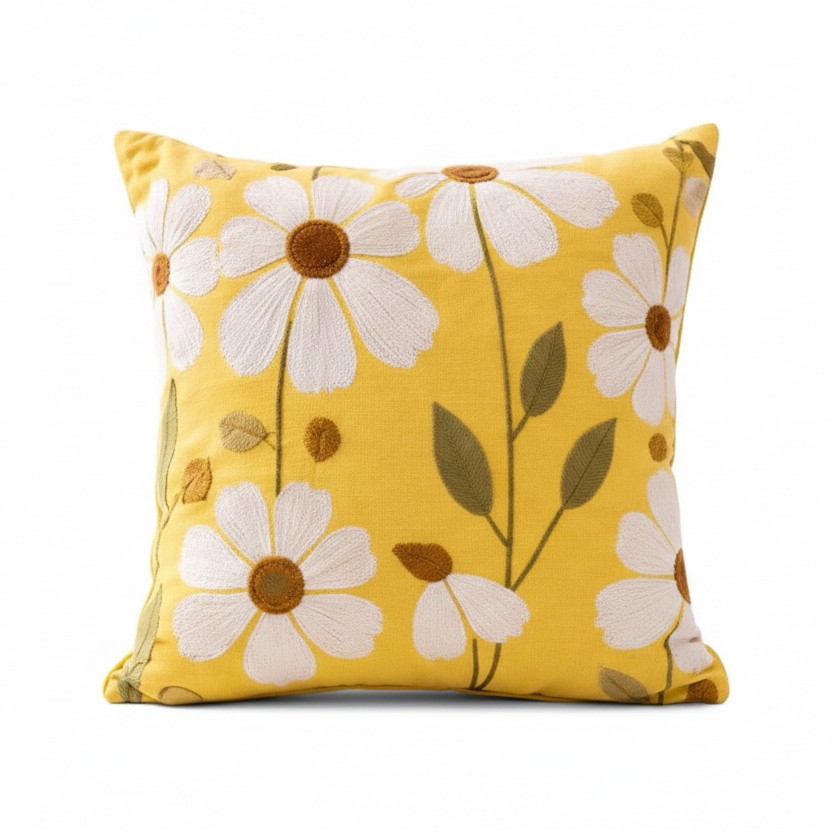 White Flower Embroidered Cushion Cover 40*40cms - (TFB)