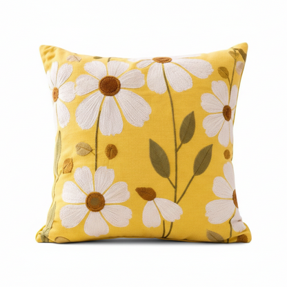 White Flower Embroidered Cushion Cover 40*40cms - (TFB)