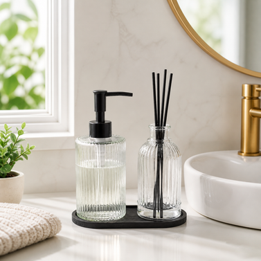 The Fluted Glass Reed Diffuser & Soap Dispenser Set (W)