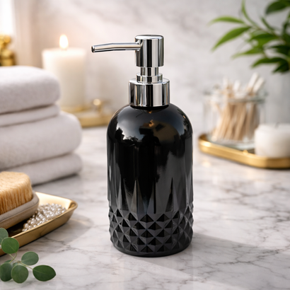 Modern Geometric Diamond-Base Glass Soap Dispenser (W)