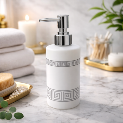 The Greek Key Meander Glass Soap Dispenser (W)