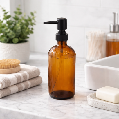Rustic Amber Boston Round Glass Soap Dispenser (W)