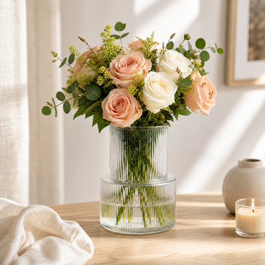 The Two-Tier Ribbed Column Glass Vase (W)
