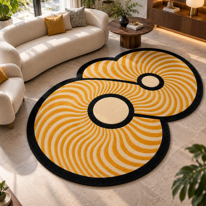 Golden Orbit Wave Rug | Flowing Concentric Wave & Overlapping Circular Forms (GG)