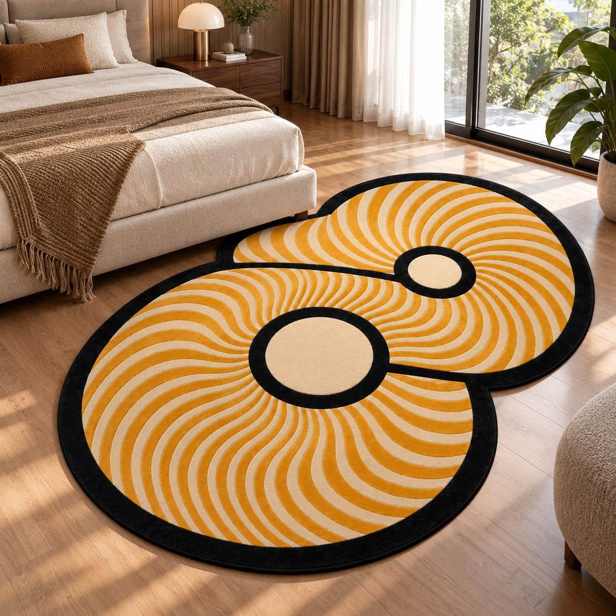 Golden Orbit Wave Rug | Flowing Concentric Wave & Overlapping Circular Forms (GG)