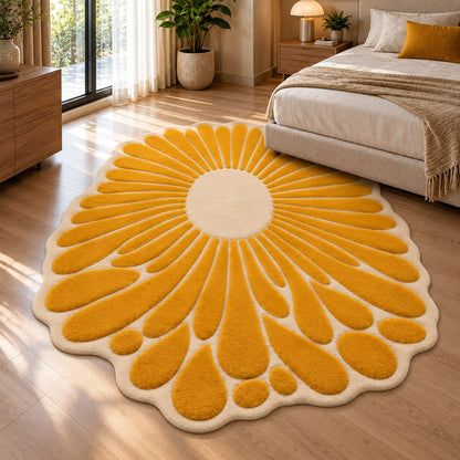 Golden Sunburst Bloom Rug | Flowing Sunburst Bloom Petal Pattern (GG)