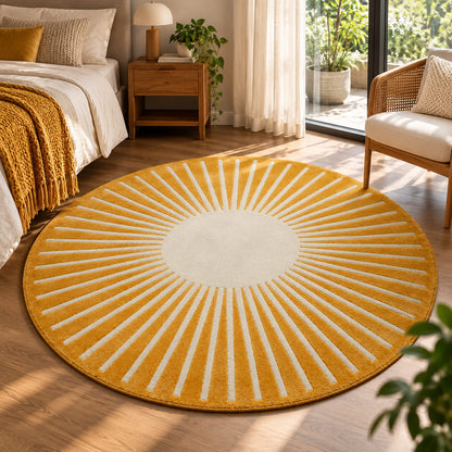 Golden Sunburst Rug | Circular Radial Line Pattern (GG)