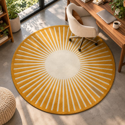 Golden Sunburst Rug | Circular Radial Line Pattern (GG)