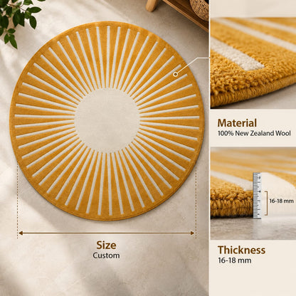 Golden Sunburst Rug | Circular Radial Line Pattern (GG)