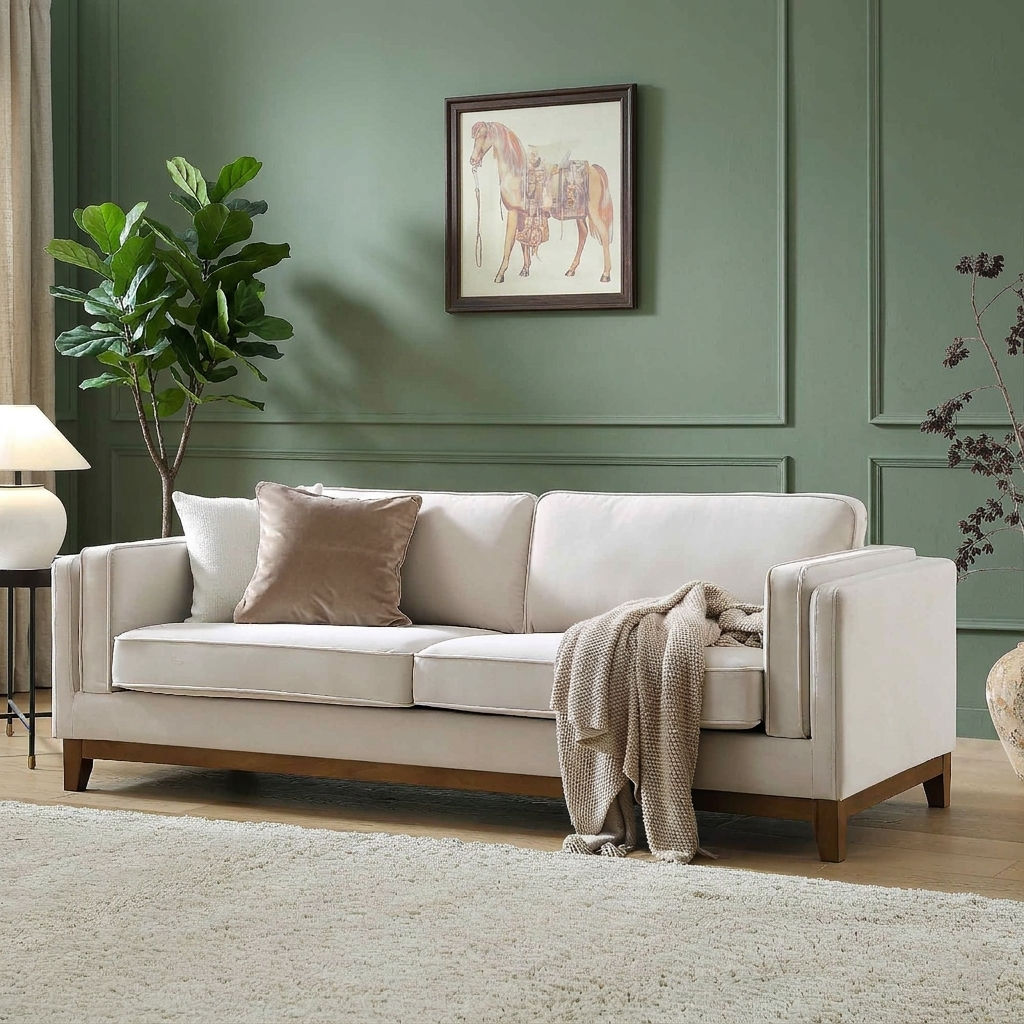Habi Upholstered Fabric 3-Seater Sofa W 209 x D 84 x H 74 cm - (OT)