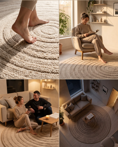 Hand-Tufted Round Wool Rug | Geometric Motif (GG)