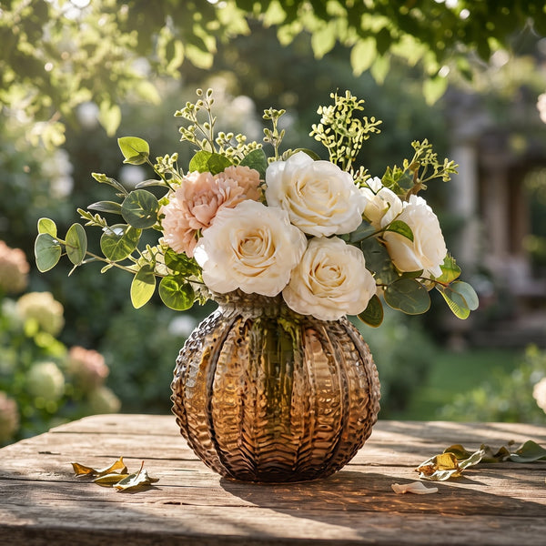 Harvest Fluted Globe Amber Glass Vase (W)