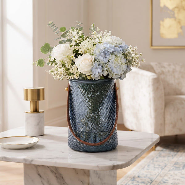 Haven Cross-Hatch Textured Glass Bucket Vase (W)