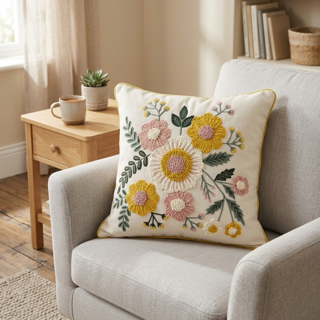 Heavy Embroidered Floral Cushion Cover - 16x16 Inches (CD)