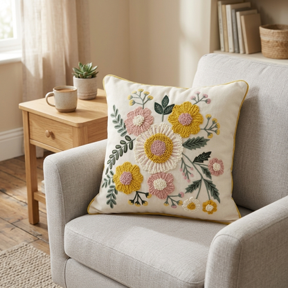Heavy Embroidered Floral Cushion Cover - 16x16 Inches (CD)