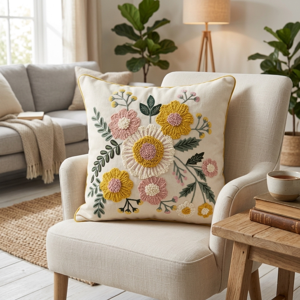 Heavy Embroidered Floral Cushion Cover - 16x16 Inches (CD)