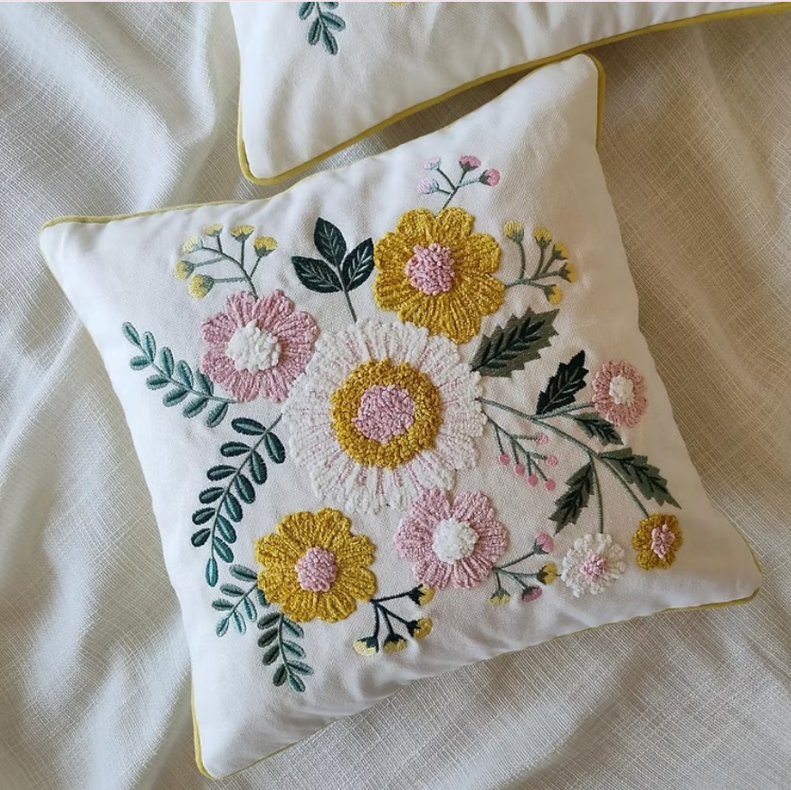 Heavy Embroidered Floral Cushion Cover - 16x16 Inches (CD)