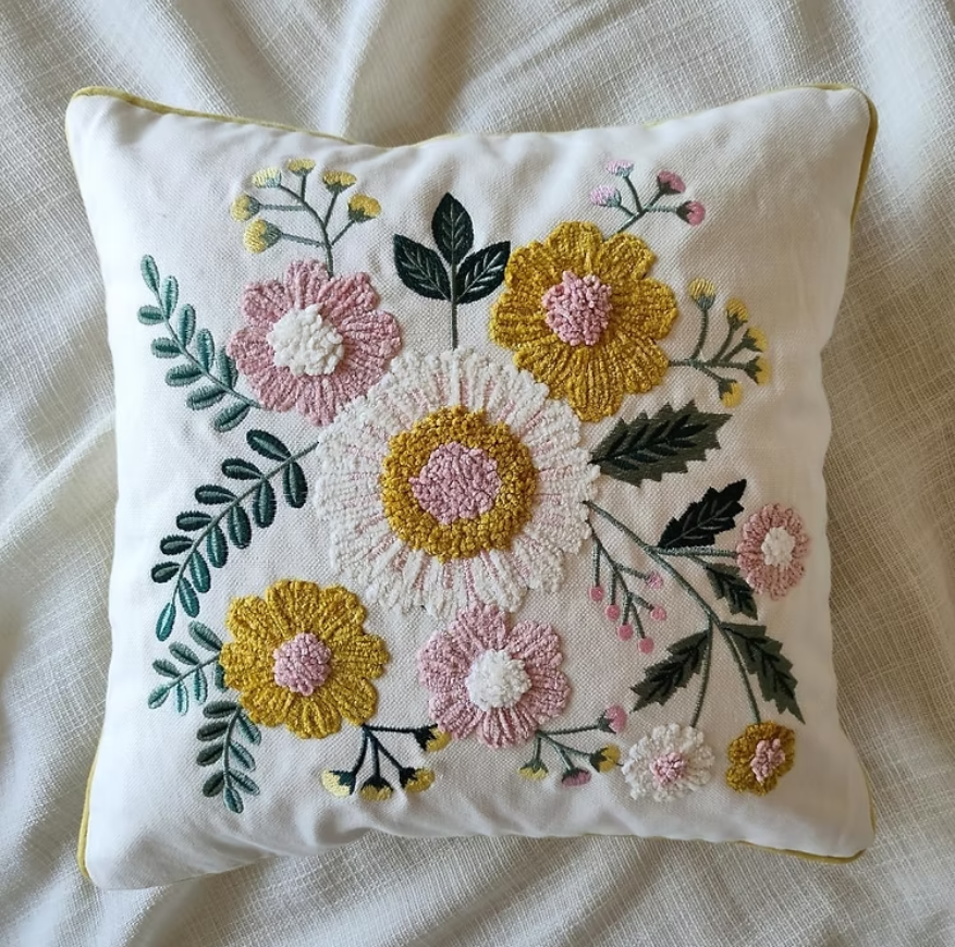 Heavy Embroidered Floral Cushion Cover - 16x16 Inches (CD)