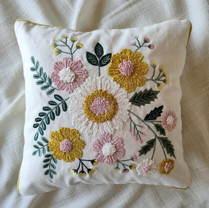 Heavy Embroidered Floral Cushion Cover - 16x16 Inches (CD)