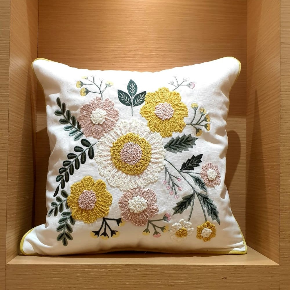 Heavy Embroidered Floral Cushion Cover - 16x16 Inches (CD)