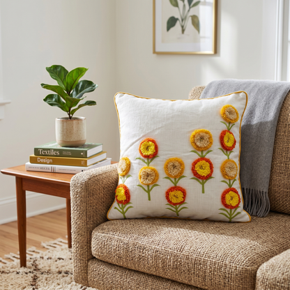 Tufted Pompom Flower Cushion Cover - 16x16 Inches (CD)