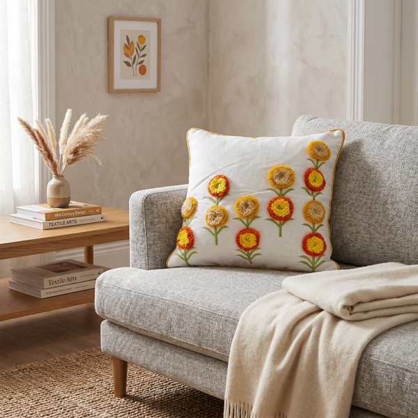 Tufted Pompom Flower Cushion Cover - 16x16 Inches (CD)