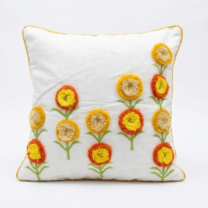 Tufted Pompom Flower Cushion Cover - 16x16 Inches (CD)