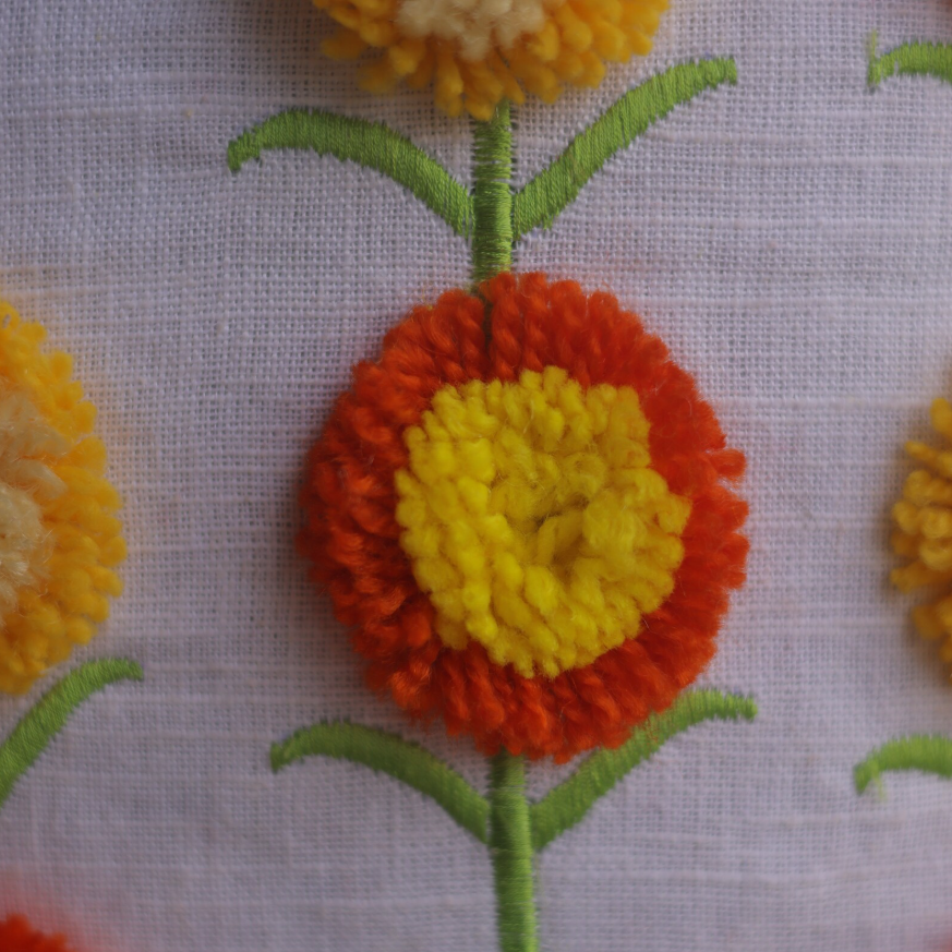 Tufted Pompom Flower Cushion Cover - 16x16 Inches (CD)