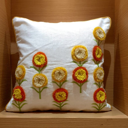 Tufted Pompom Flower Cushion Cover - 16x16 Inches (CD)