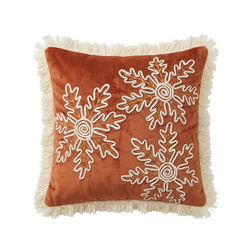 Embroidered Snowflake Cushion Cover - 12x12 Inches (CD)