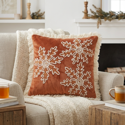 Embroidered Snowflake Cushion Cover - 12x12 Inches (CD)