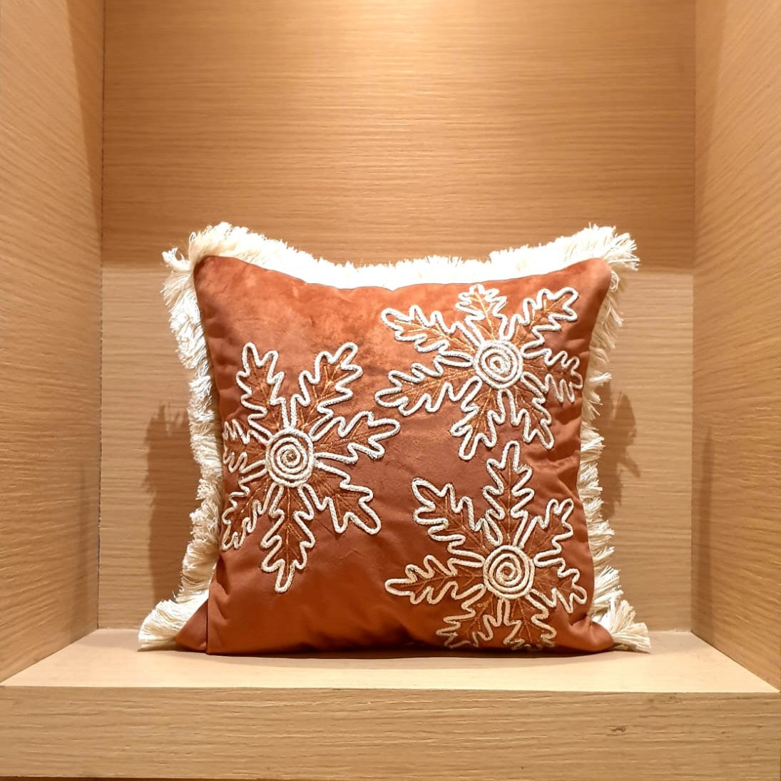 Embroidered Snowflake Cushion Cover - 12x12 Inches (CD)