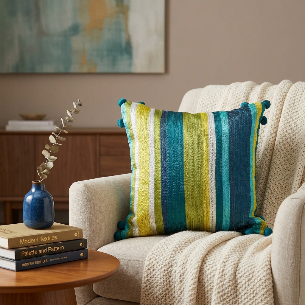 Striped Tassel Cushion Cover - 12x12 Inches (CD)