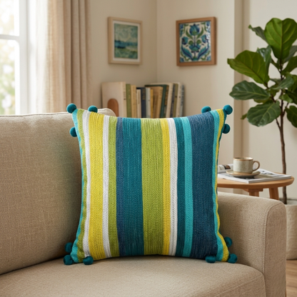 Striped Tassel Cushion Cover - 12x12 Inches (CD)