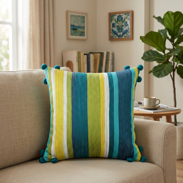 Striped Tassel Cushion Cover - 12x12 Inches (CD)