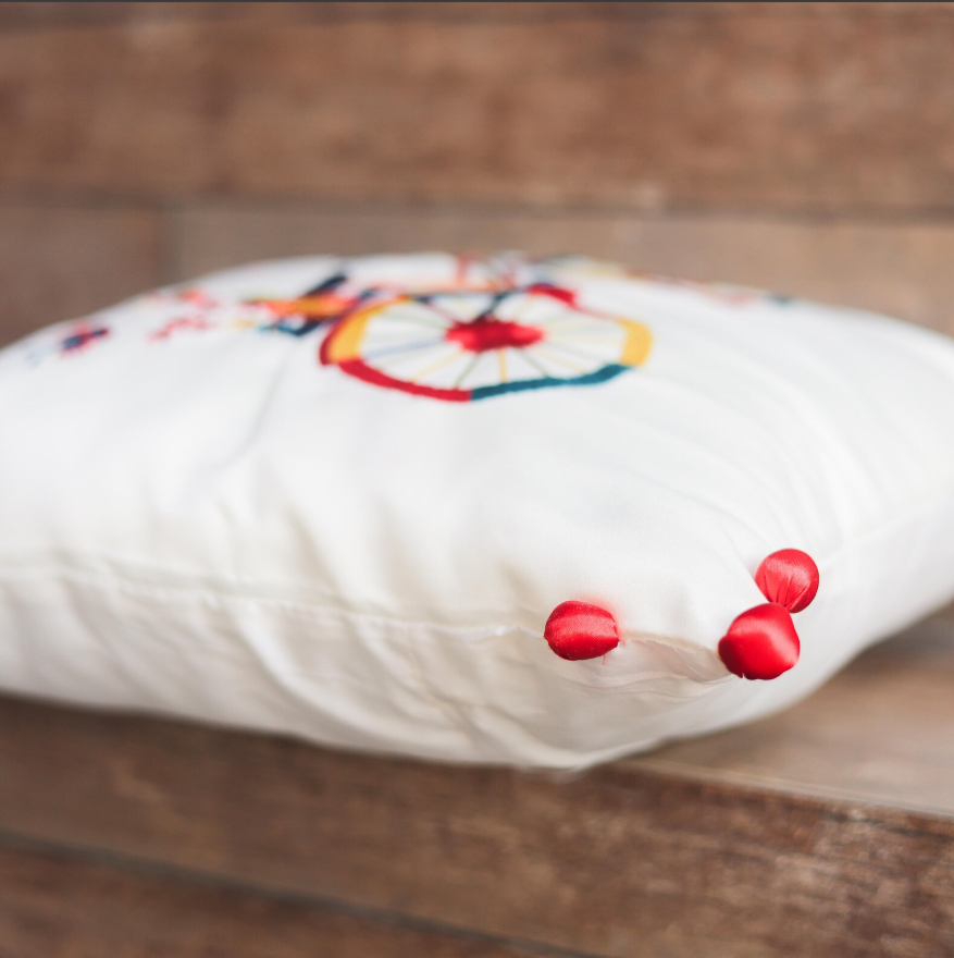 Embroidered Bicycle Cushion Cover - 12x12 Inches (CD)