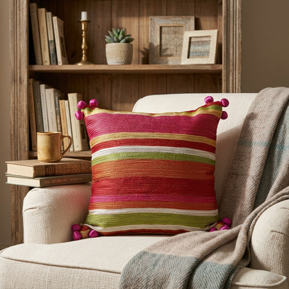 Vibrant Multi-Stripe Cushion Cover - 12x12 Inches (CD)
